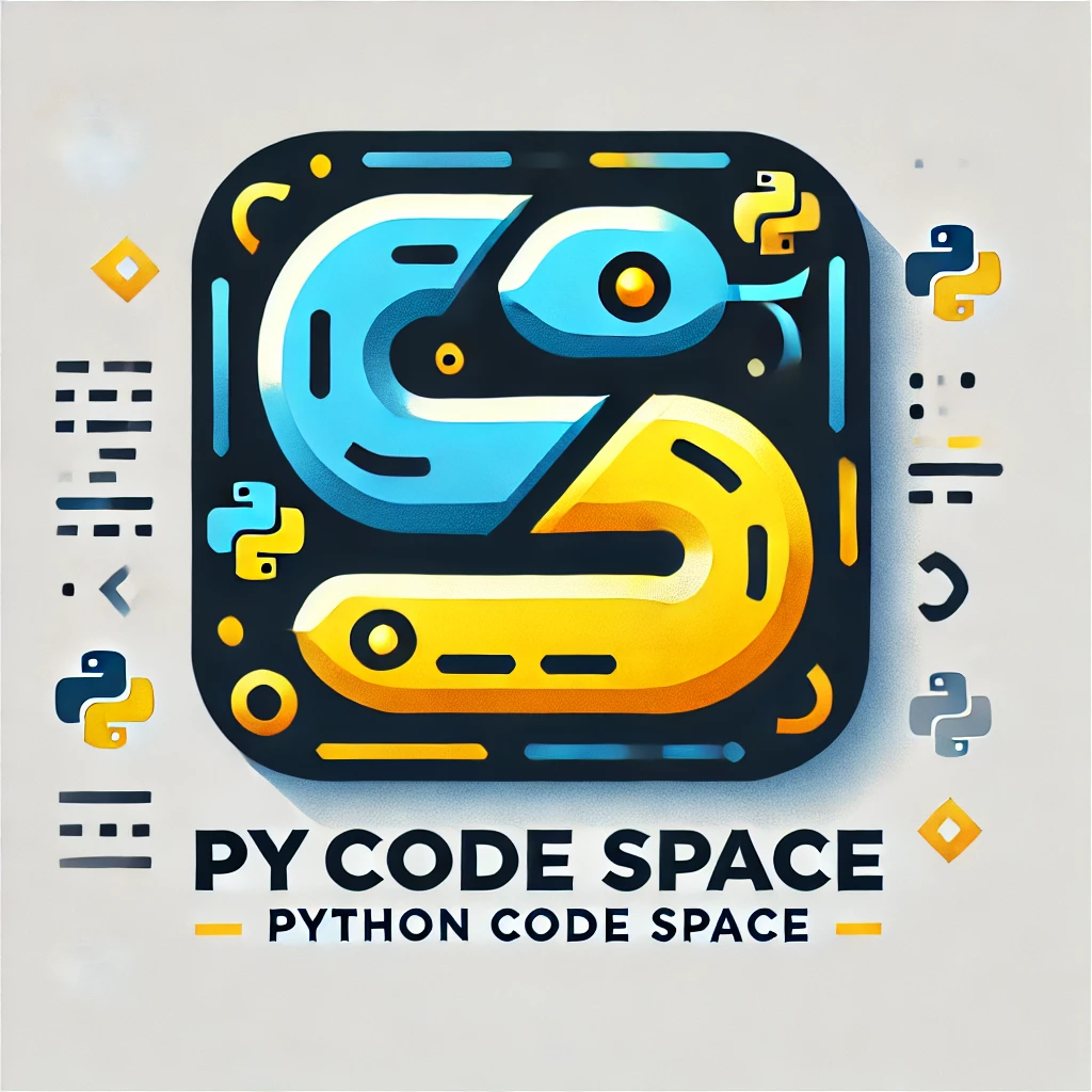 Python-inspired logo with a stylized snake, integrating shades of blue and yellow, representing the initials "P" and "S". Surrounding elements include abstract Python symbols and code snippets.